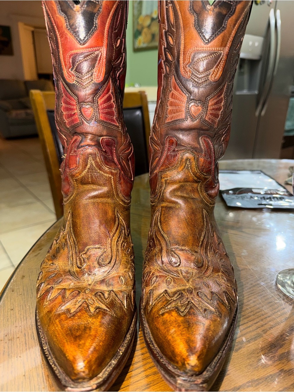 Sendra Brown Leather Western Boots with Red Accents